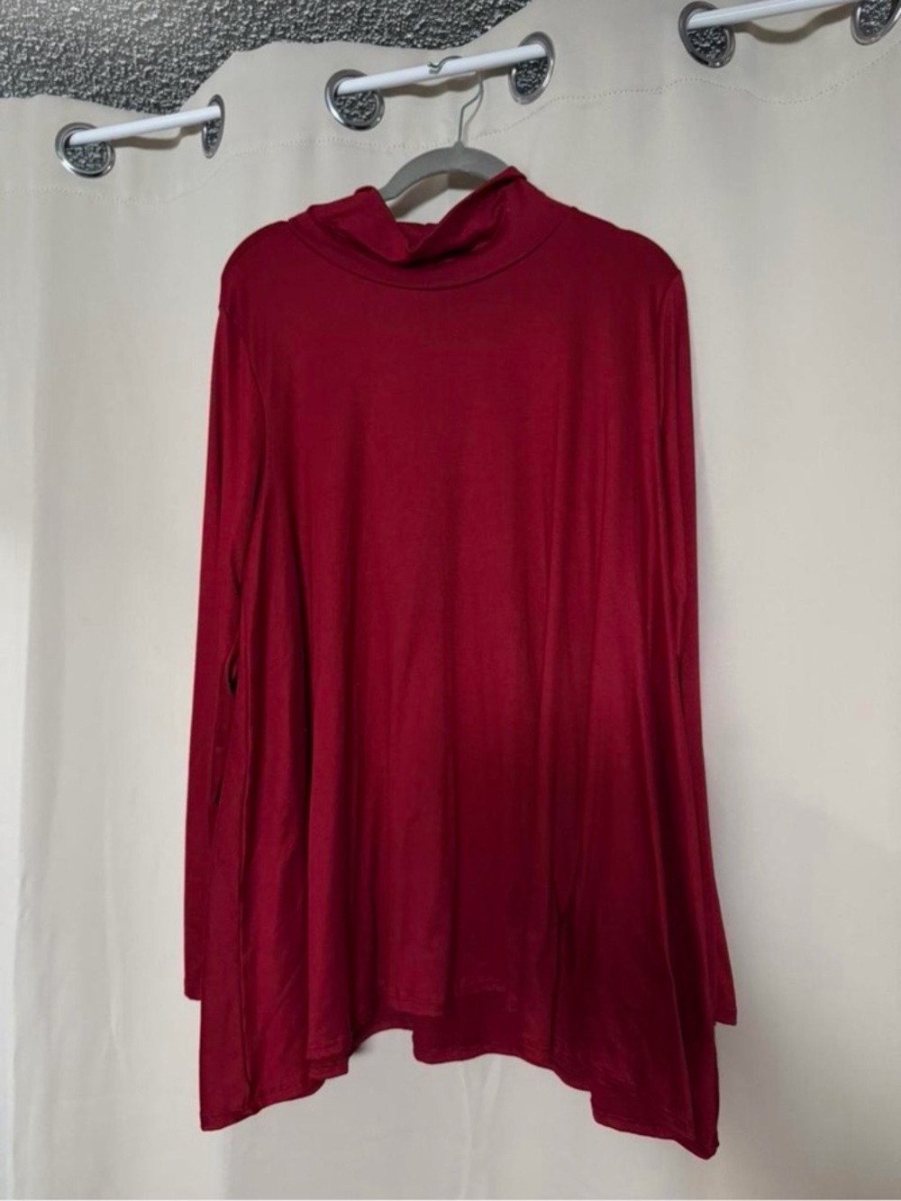 Red Long-Sleeve Tunic with Cowl Neck
